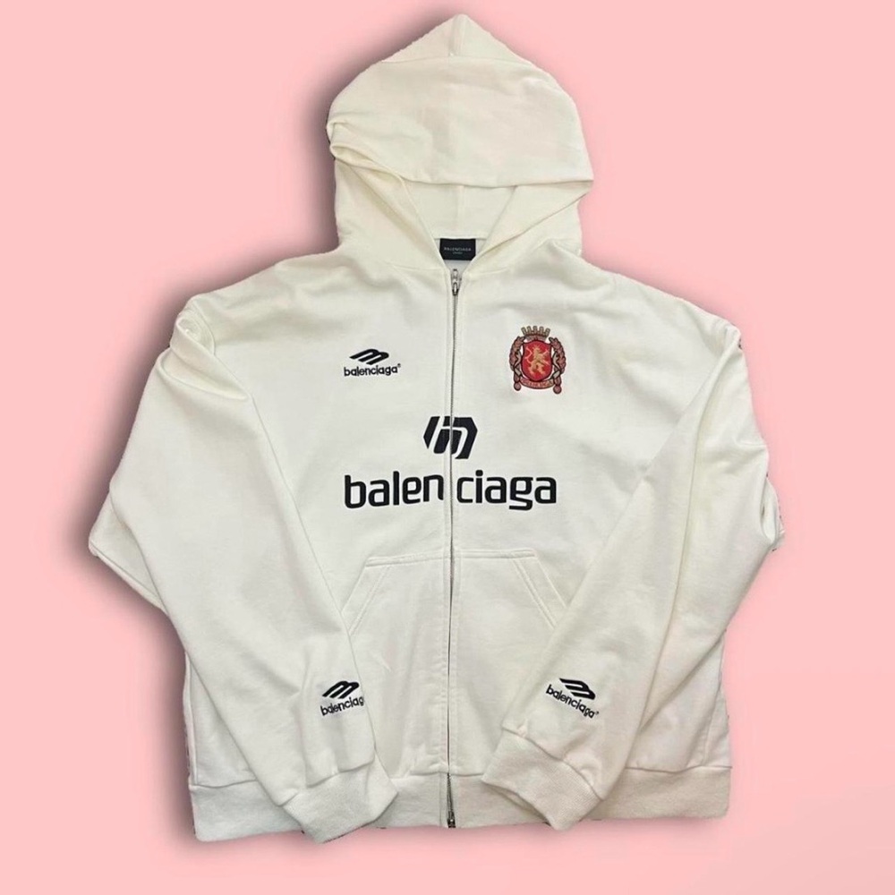 Balenciaga Cream Zip-Up Hoodie